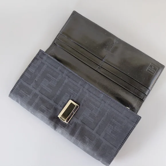 Fendi Textured Black Evening Clutch Wallet Signature